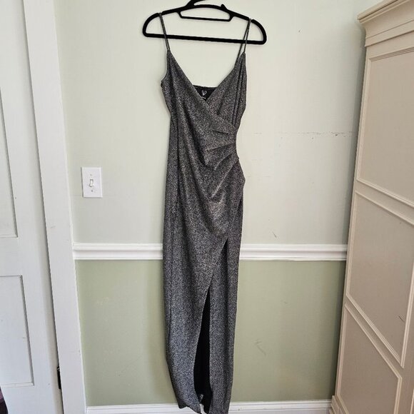 NEW Formal Metallic Wrap Dress, Sparkling Spaghetti-Strap Evening Dress Size XS - Picture 5 of 6
